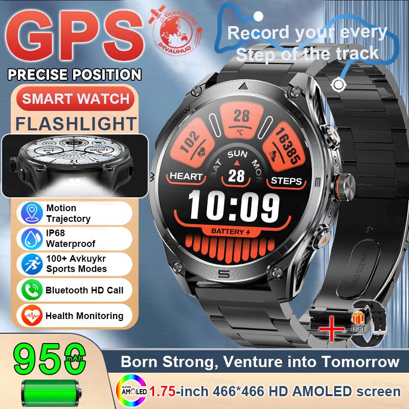 New Military GPS SmartWatch 1.75 HD  10ATM/IP68Waterproof Compass Smartwatch 1000mAh Large Battery BT Call SmartWatche