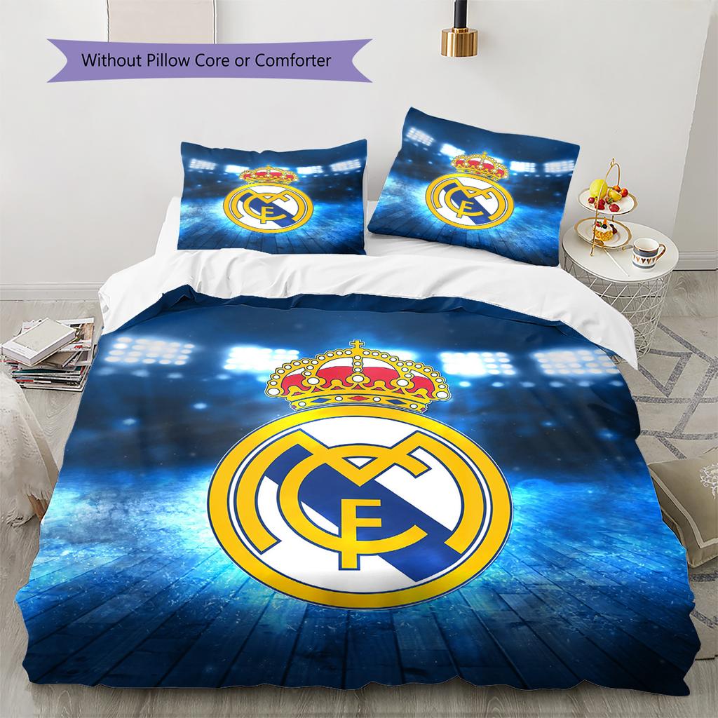 Madrid team Pattern Bedding Home Decoration Birthday Gift (1 * duvet cover + 2 * pillowcase, without core)