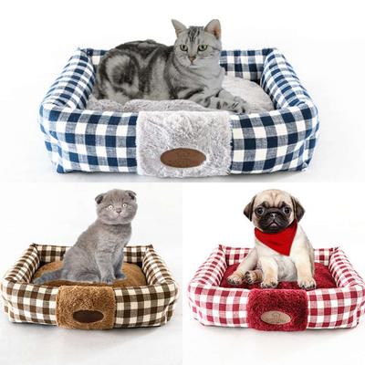 Autumn and Winter Warm Pet Supplies Home Fabric Plaid Square Cat Nest Creative Pet Nest Removable and Washable Dog Nest
