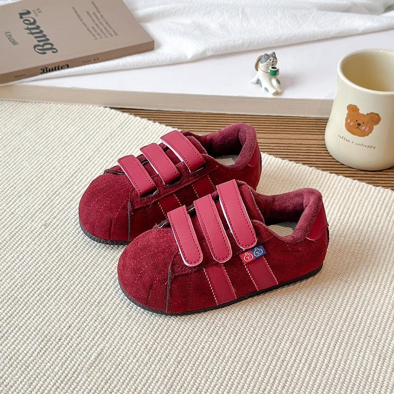 

Children s fleece-lined cotton shoes, new autumn and winter models, girls solid color leather non-slip sneakers, boys Velcro casual shoes 26Inner Length16.5cm красный