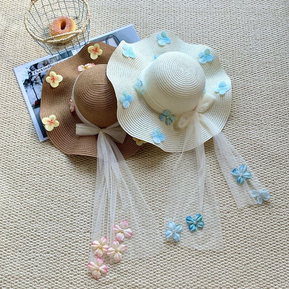 Flower Sun Hat Big Bowknot Sun Protection Hat Lolita Straw Hat Or Women