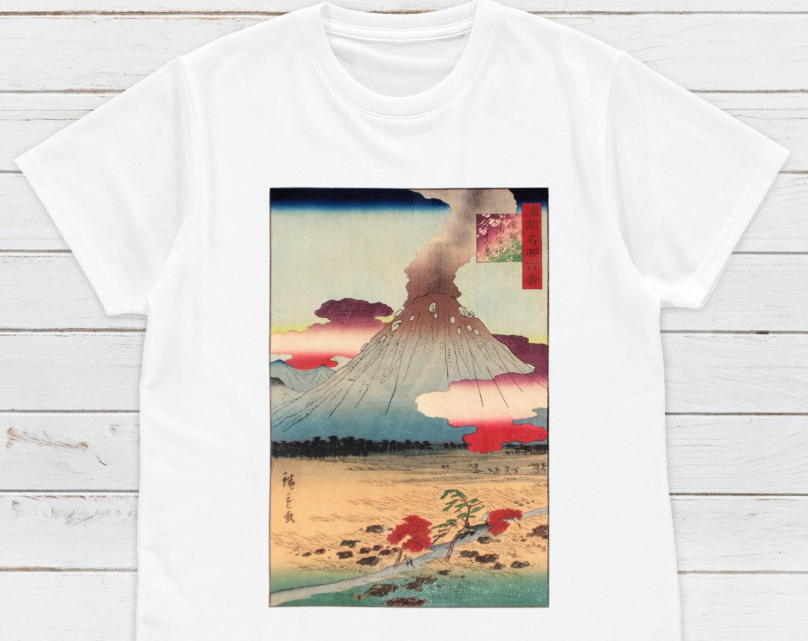Ukiyo-e Mountain Asama T-Shirt, Hiroshige II Woodblock Art M