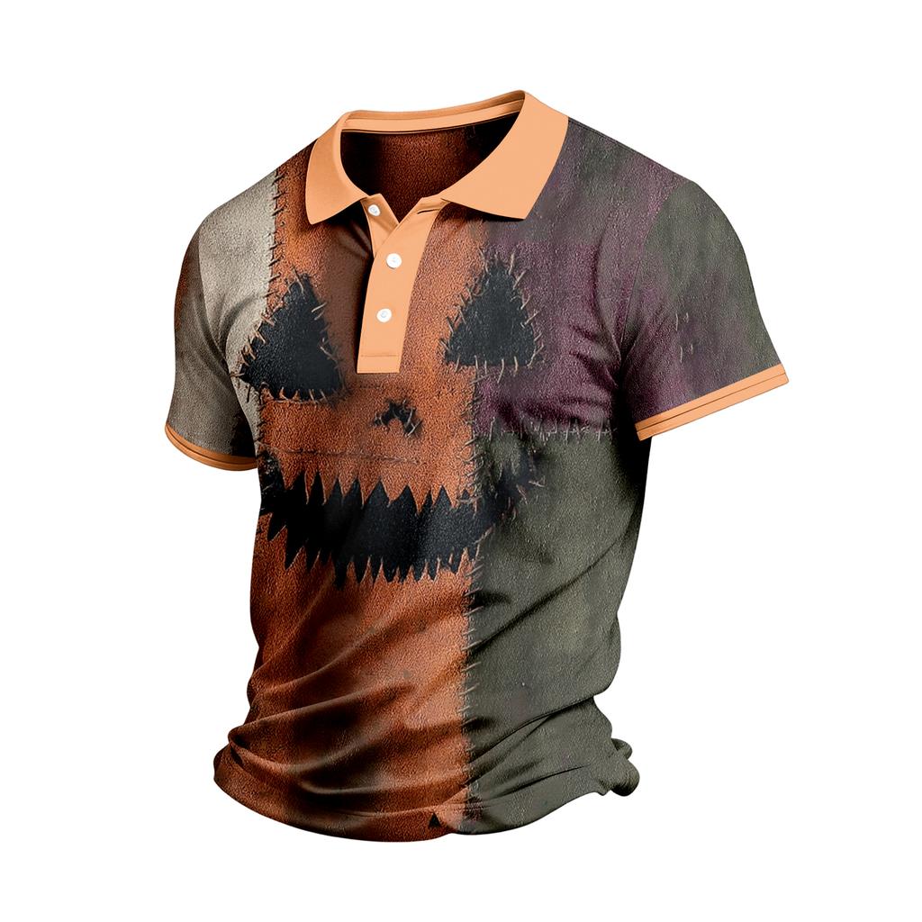 Men's Short Sleeve Casual Shirt with Halloween Print for Everyday Wear