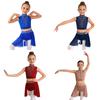 Dziewczęcy crop top z golfem, bez rękawów, z wycięciem z tyłu, zdobiony cyrkoniami, marszczona, asymetryczna spódnica