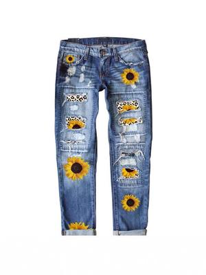 Damen Europäische und Amerikanische Slim Fit Bedruckte Jeans