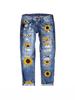 Women's European and American Slim Fit Printed Denim Pants