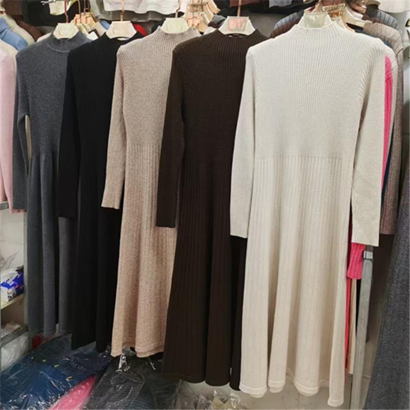 Autumn and winter new semi-turtleneck long knee warm dress fashionable versatile knitted sweater skirt women
