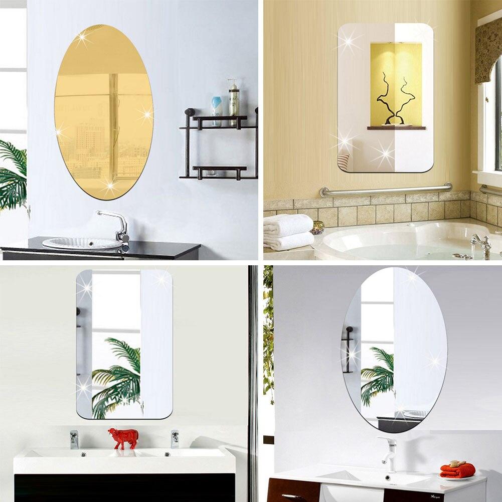 

3D зеркало наклейка на стену Съемный прямоугольник / овальный фон стены Украшения Аксессуары для украшения наклейки для домашней ванной комнаты