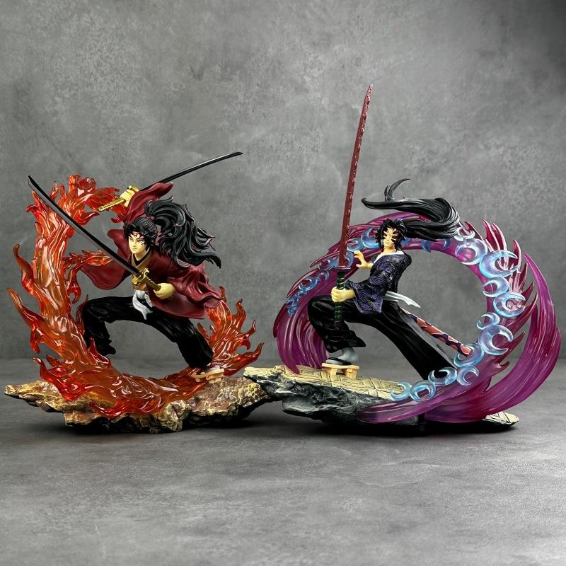 Kimetsu No Yaiba Fierce Battle with Black Death Mou Battle Tsukuni Enichi Luminous Version GK Statue Model Ornament Figure Wholesale