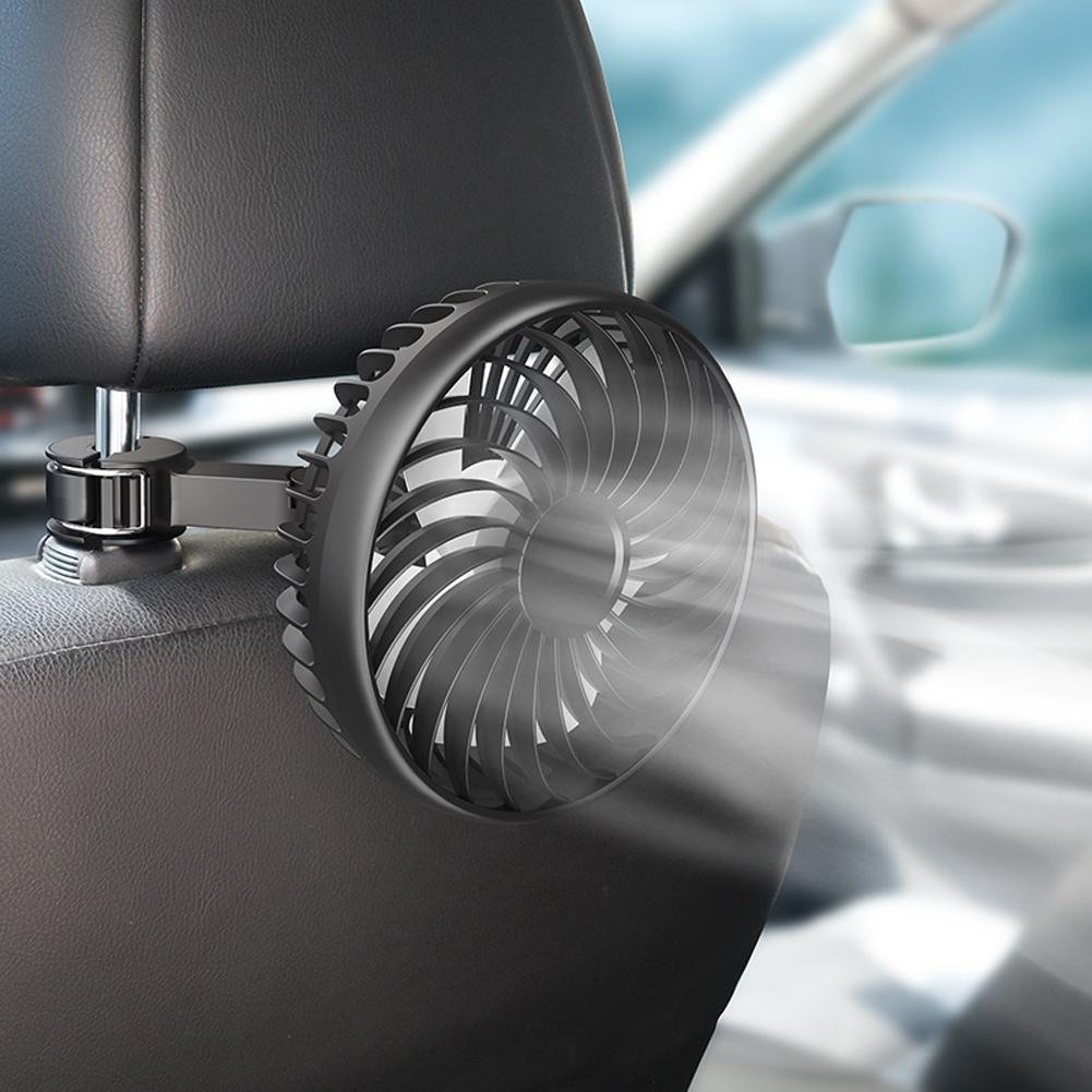 USB Rear Seat Fan 360 Rotatable Car Seat Headrest Fan 3 Speeds Cooling Backseat Fan for Sedan SUV Truck Van