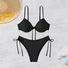 Women Two Piece Swimsuit Set Adjustable Top with Drawstring and Side Tie Bikini Bottom for Beachwear