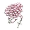 Catholic Pink Heart Bead Rosary Necklaces Mary Heart Cross Religious Amulets for Women Girl Jewelry Meditation Gift