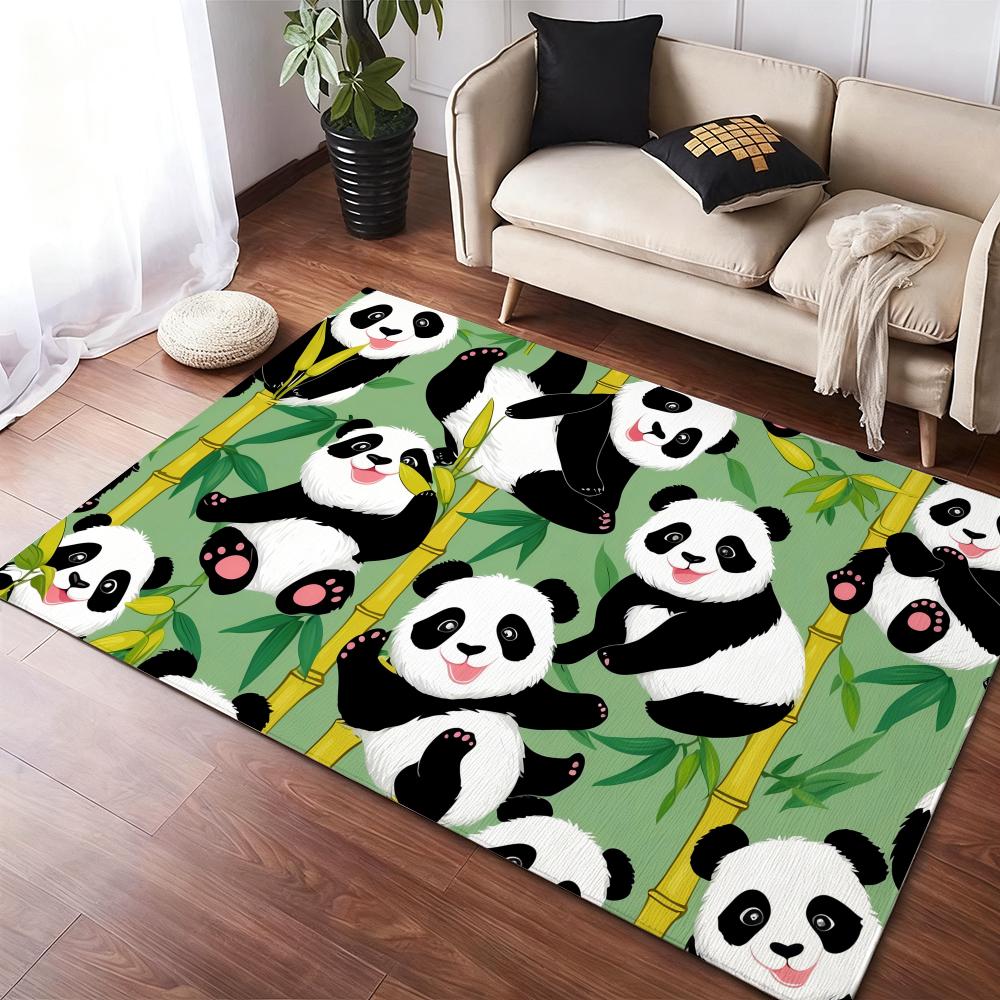 Cute Cartoon Panda Floor Mat Flannel Rugs Soft Winter Warmth Floor Mat Thickened Non-Slip for Living Room Home Door Mat