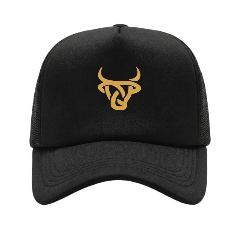 Gold Bull Head Printed Adjustable Baseball Cap Classic Snapback Dad Hat Breathable Mesh Hat Golf Fishing Outdoor Sun Cap