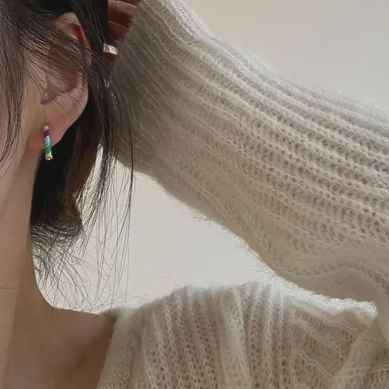 Autumn/Winter 2022 Geometric Color-Splice Earrings – S925 Silver Needle, Hong Kong Style 