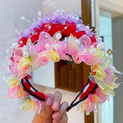 Korean New Style Garland Hairband Fashion Girl Mesh Hairband Pearl Beads Children's Stage Performance Party Hair Accessories