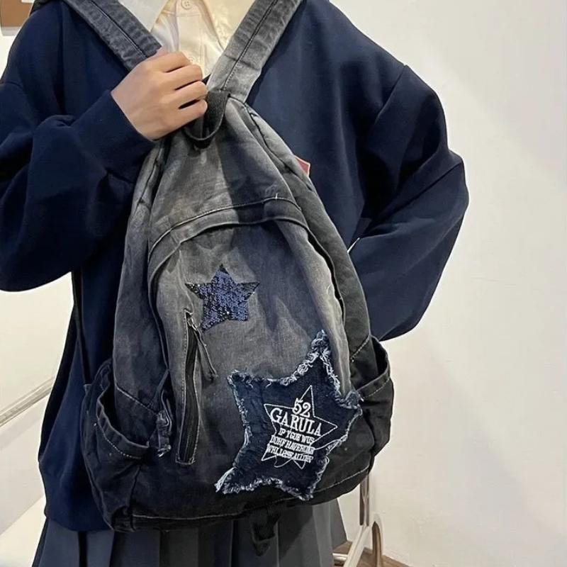 

Gray Denim Backpack Women s Leisure Travel Outing Shoulder Bag Female Fashion Schoolbags Suitable For Boys And Girls Mochila