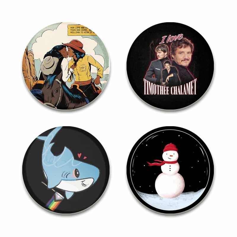 32/44/58mm Funny Brooch Pins for Backpack Clothes Round Tinplate Enamel Pin Custom Pig Love Snowman Wolf Art Badge Jewelry Gifts