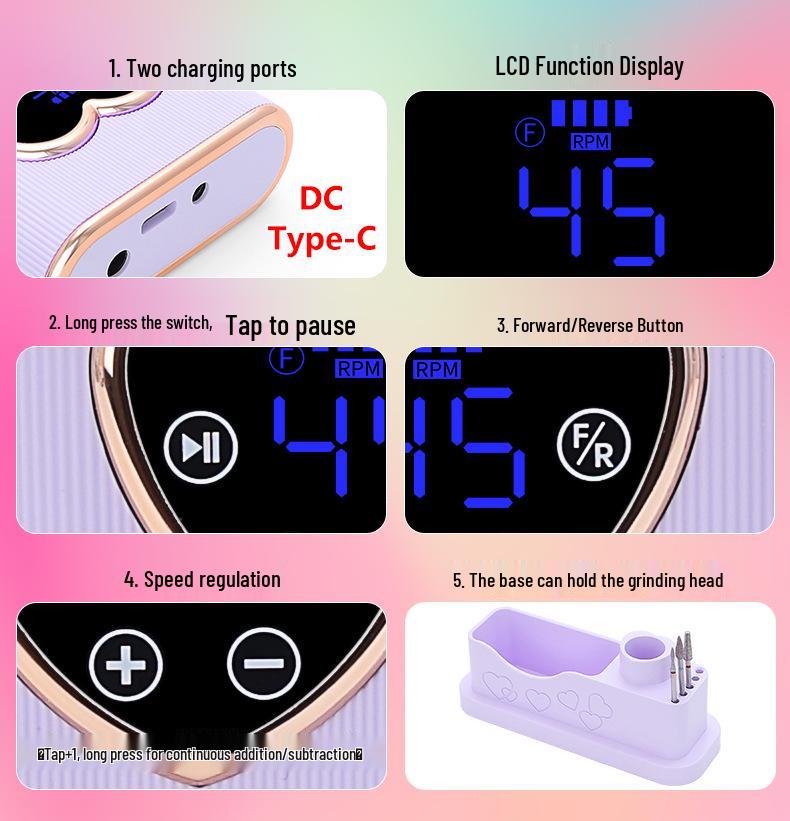 Portable Rechargeable 45000 RPM Nail Polish & Cuticle Remover Manicure Grinder