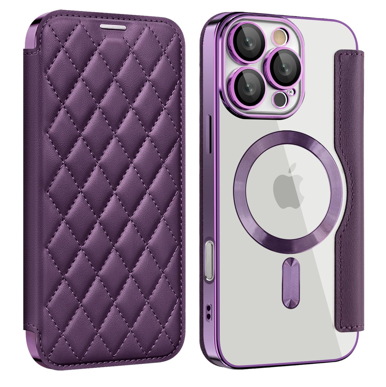 

Магнітний шкіряний чохол-гаманець для iPhone 17 Air 17Pro Max 15 Pro Max 16 Plus 13 12 11, бездротова зарядка, відкидна кришка, Magsafe, тримач для карток iPhone 14 фіолетовий