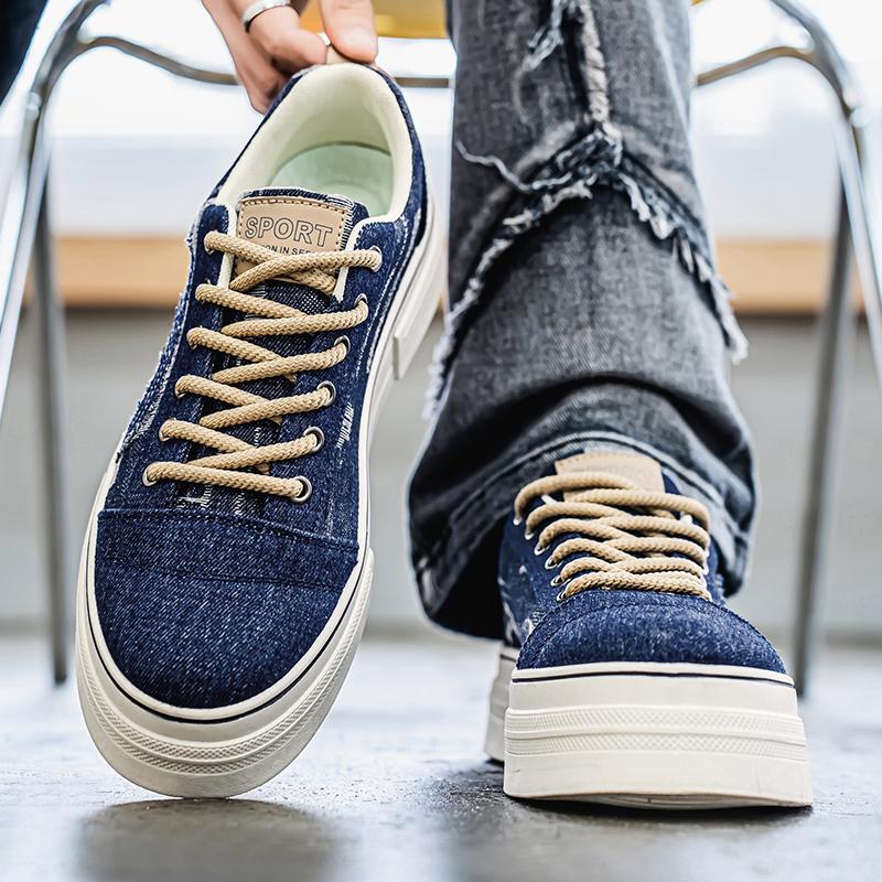 Men’s Blue Sports Shoes Casual Canvas Shoes Street Style Sneakers Students Over Sized Black Skateboard Shoes