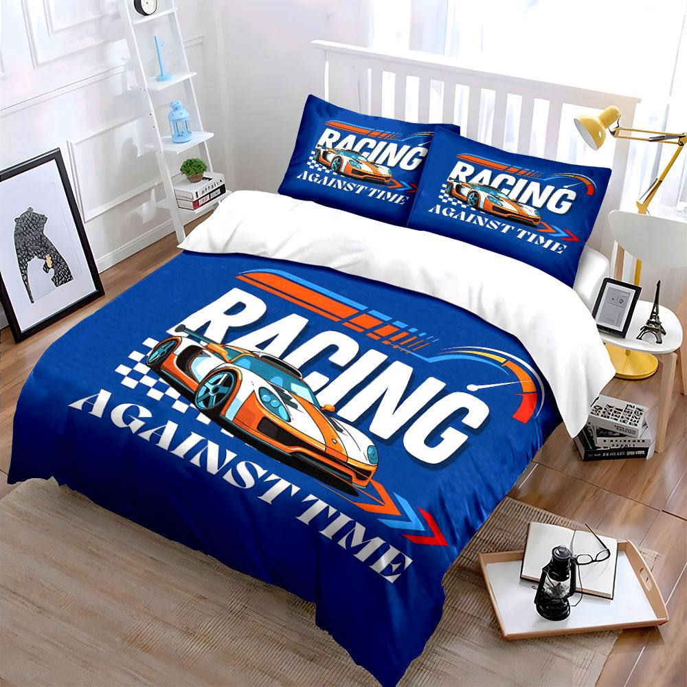 Racing Car Against Time Design Bedding Duvet Cover Set Duvet Cover Pillowcases (1*Duvet Cover 2*Pillowcases, without duvet insert)