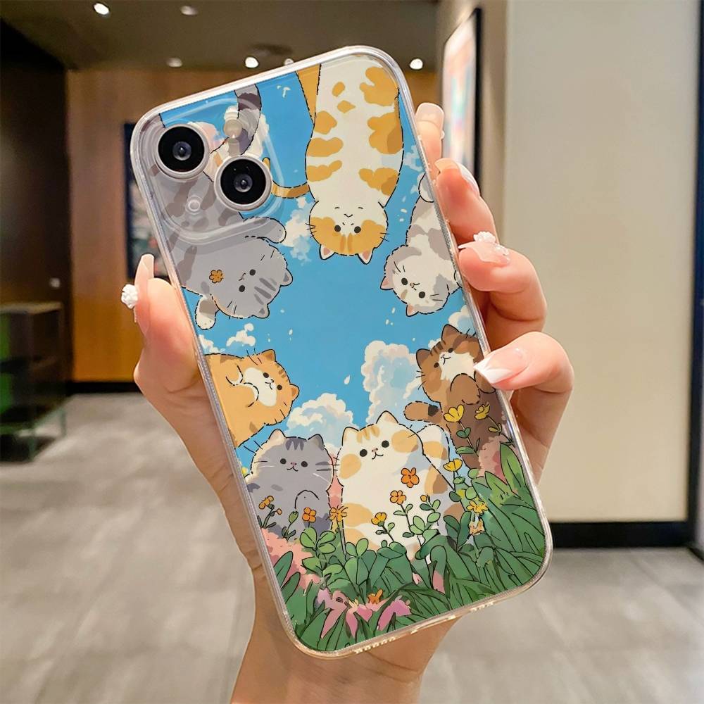 Cute Popular Coffee Cat Cartoon Phone Case For iPhone 17 16e 16 15 14 13 12 11mini Pro Max X XR XSMAX 8 7 Air Plus Soft Cover