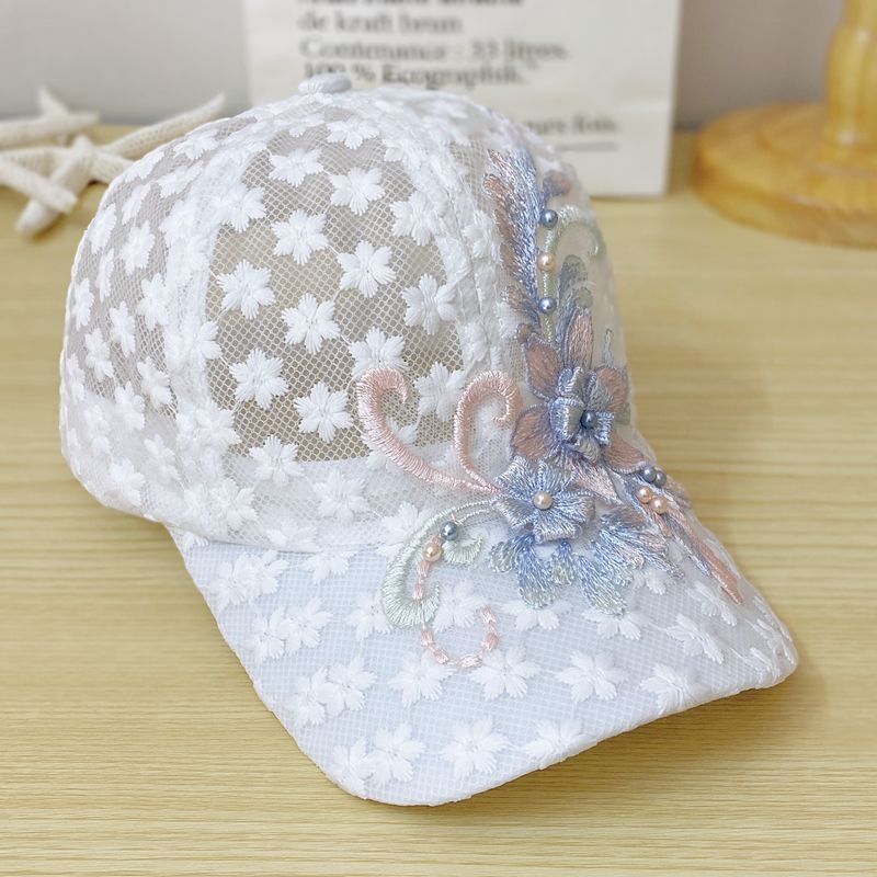 Summer Thin Embroidery Flower Mesh Breathable Baseball Cap Lace Peaked Cap Women's Korean-Style Trendy Sun Protection Sun Hat