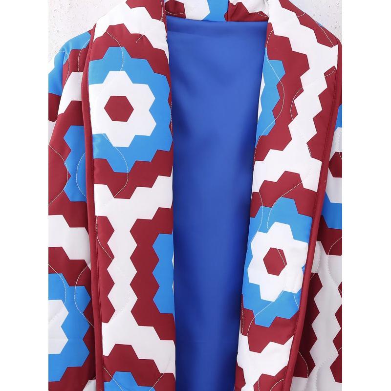 Jesienny damski płaszcz bawełniany patchworkowy z nadrukiem geometrycznym 2023