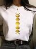 Maycaur Newest Funny Moon Print T Shirt Women White and Black Shirts Fashion Round Neck Short Sleeve T-Shirt Summer Tees Casual Top