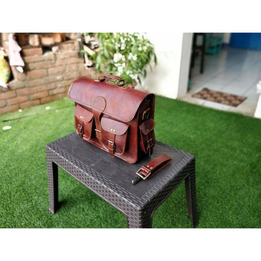 Geantă de umăr pentru laptop, noi, pentru computer mare, pentru bărbați, din piele maro, de epocă