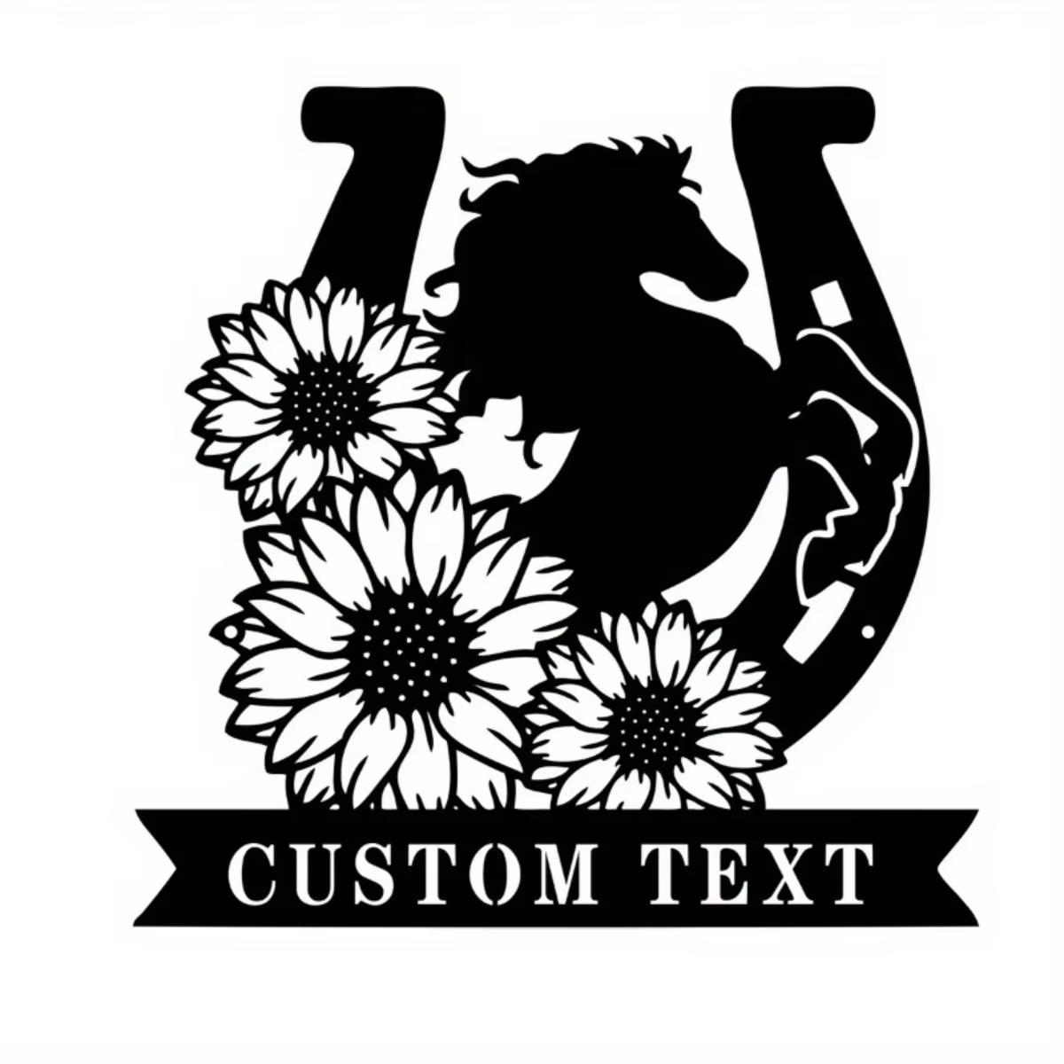 

Metal Wall Art Sunflower Horseshoe Western Decor Gift for Cowboys S чорний