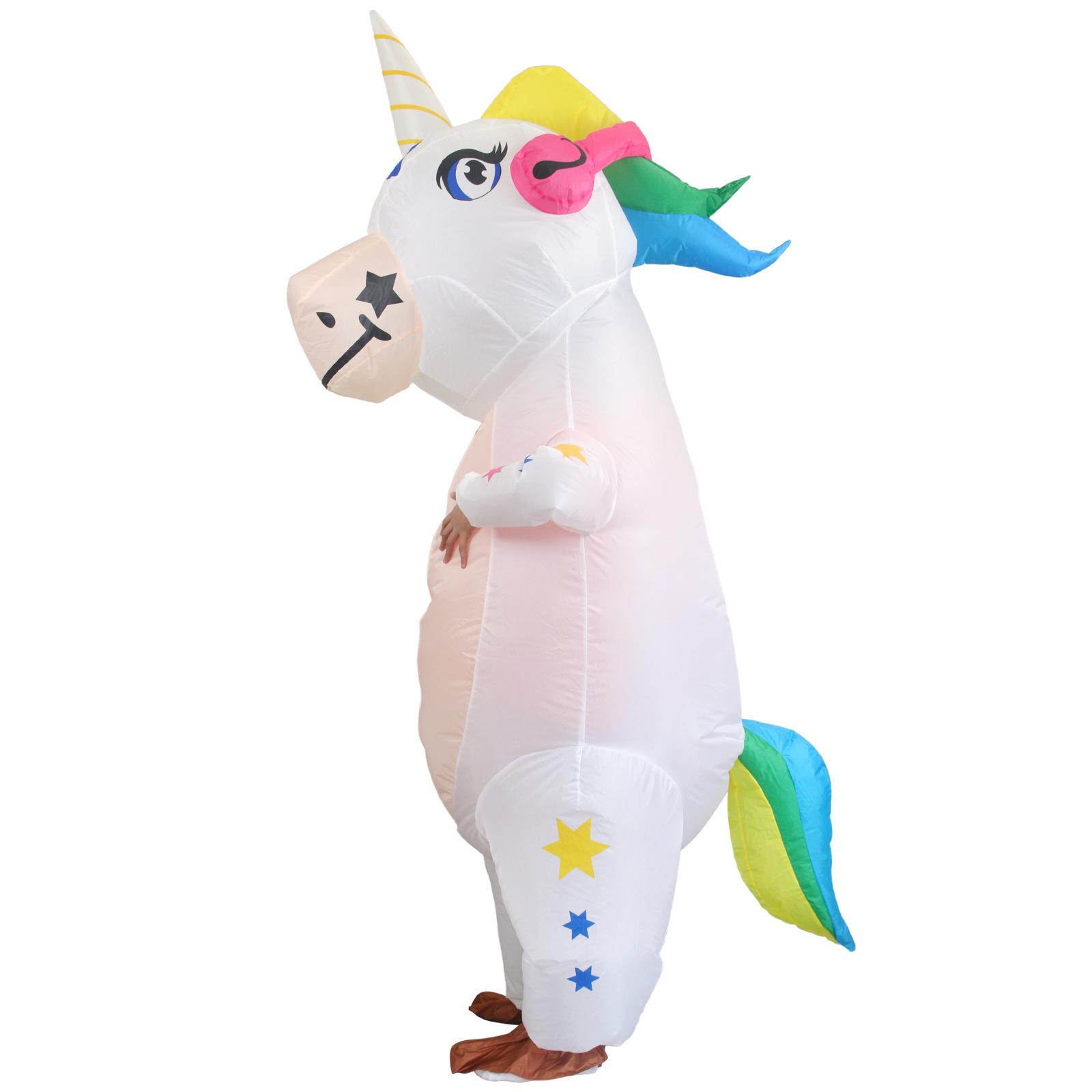 

Костюм для Хэллоуина на заказ, взрослый, красочный, единорог, надувной костюм, красочная лошадь, костюм для выступлений в форме животного Tianma Adult белый