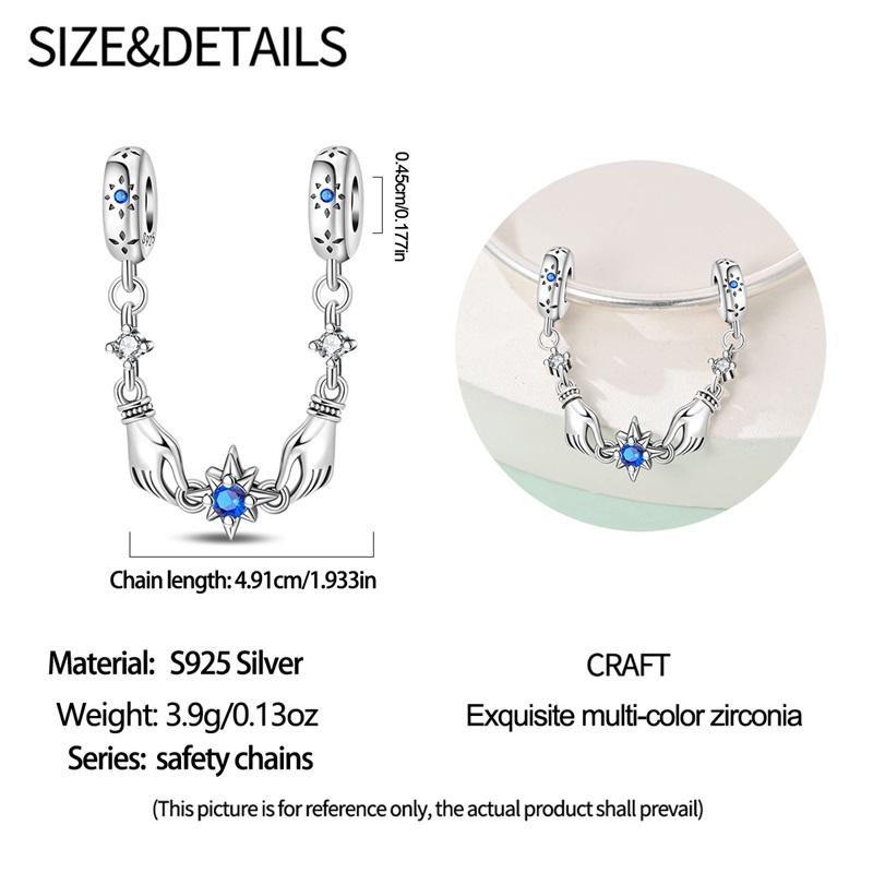 Original Charms Copper Hand Picking Star Safety Chain Charms Bead Fits 3Mm Original Bracelet Women Diy Jewelry Gift