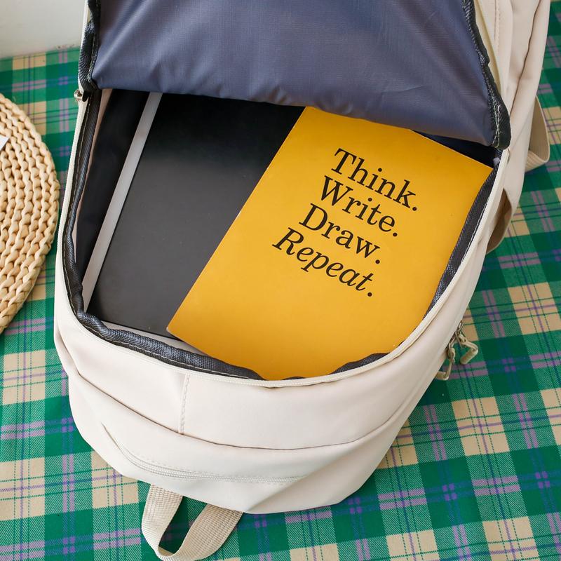 Four-Piece Backpack Set Letter Backpack Senior High School Student Schoolbag Unisex Large Capacity Lightweight Backpack