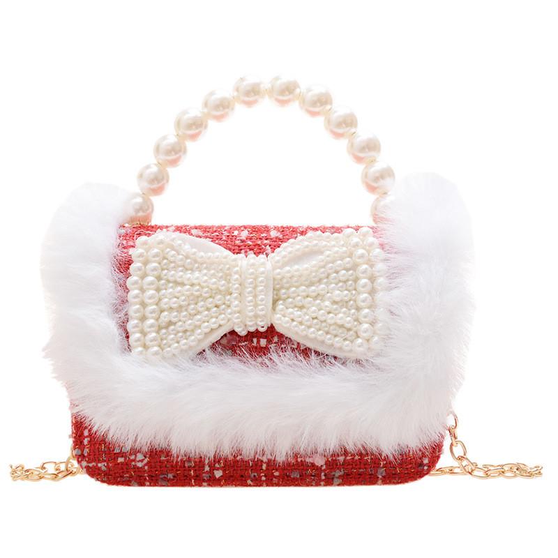 Charming Pearl Bow Mini Handheld Bag For Kids With Stylish Modern Design And Breathable Fabric