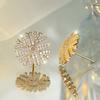 Cute Female White Snowflower Stud Earrings Vintage Gold Color Wedding  For Women