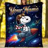 Custom Name Snoopy Flannel Fleece Blanket Cozy Warm Throw Blanket For Couch Bed Travel All Season Use