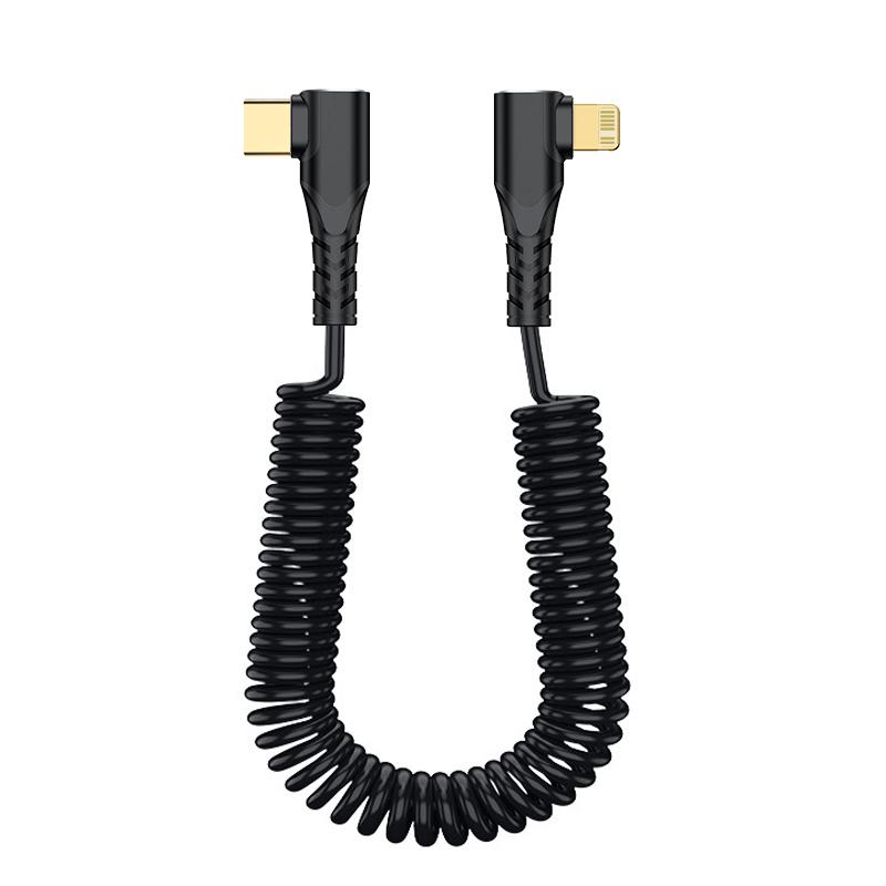 Right Angle Coiled USB C to USB C Data Cable,90° Retractable Charger Cord for Car,Type C Fast Charging Wire for iPhone,Samsung