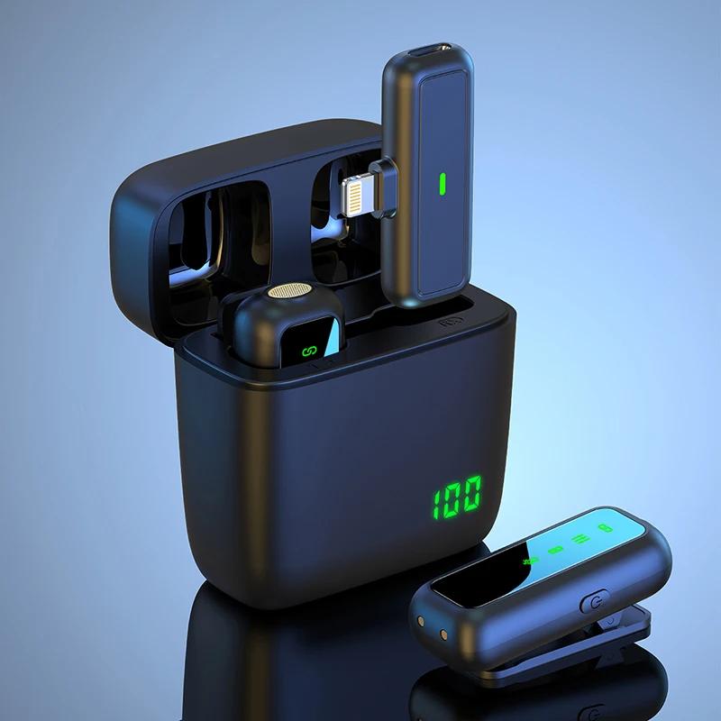 Wireless Lavalier Microphone 1 for 2 with LED Display Long Battery Life and Noise Reduction Lapel Mic for iOS Android