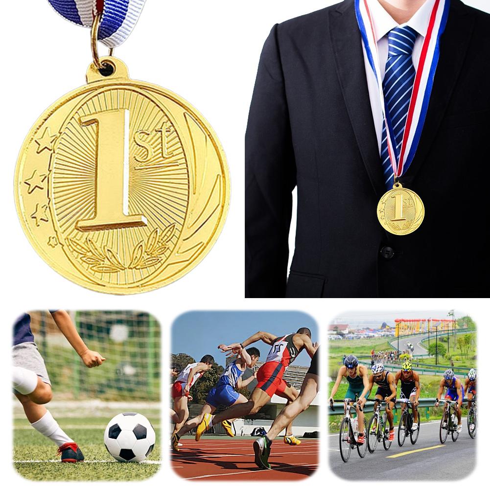 5cm Gold/Silver/Bronze Medal Sports Rewards with Neck Ribbon Students Rewards Metal Winner Medals for Marathon Ball Games