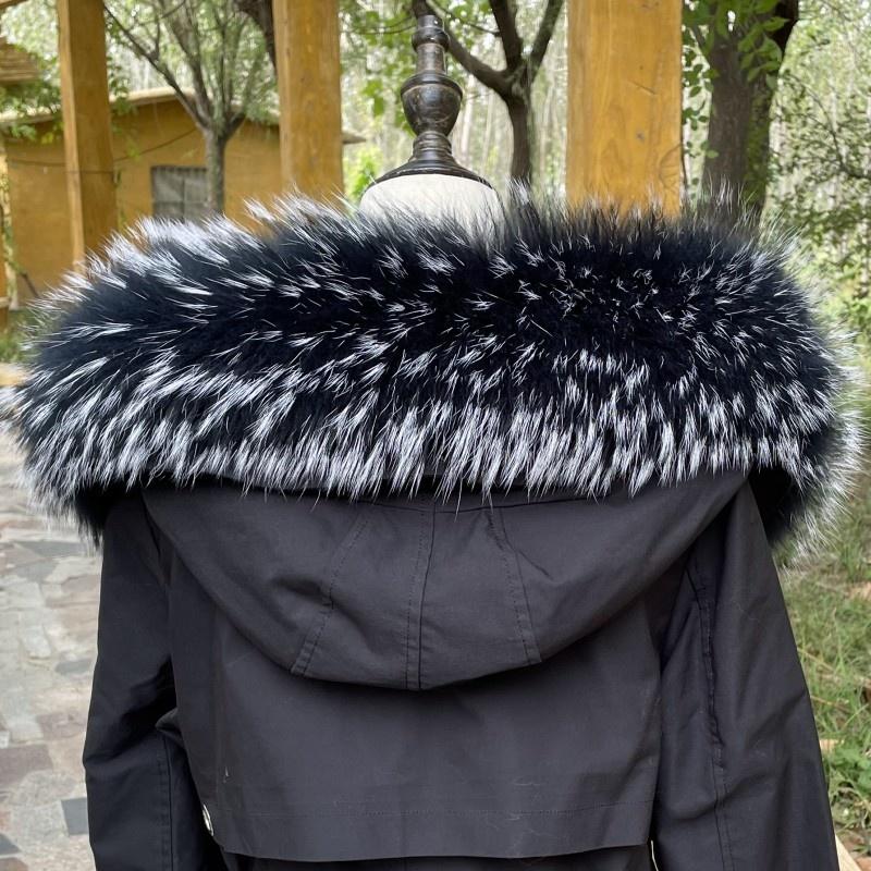 Raccoon Fur Collar Natural Fur Collar Winter Women Scarves Winter Female Gray Fur Collar Shawl Long Warm Genuine Fur Scarf