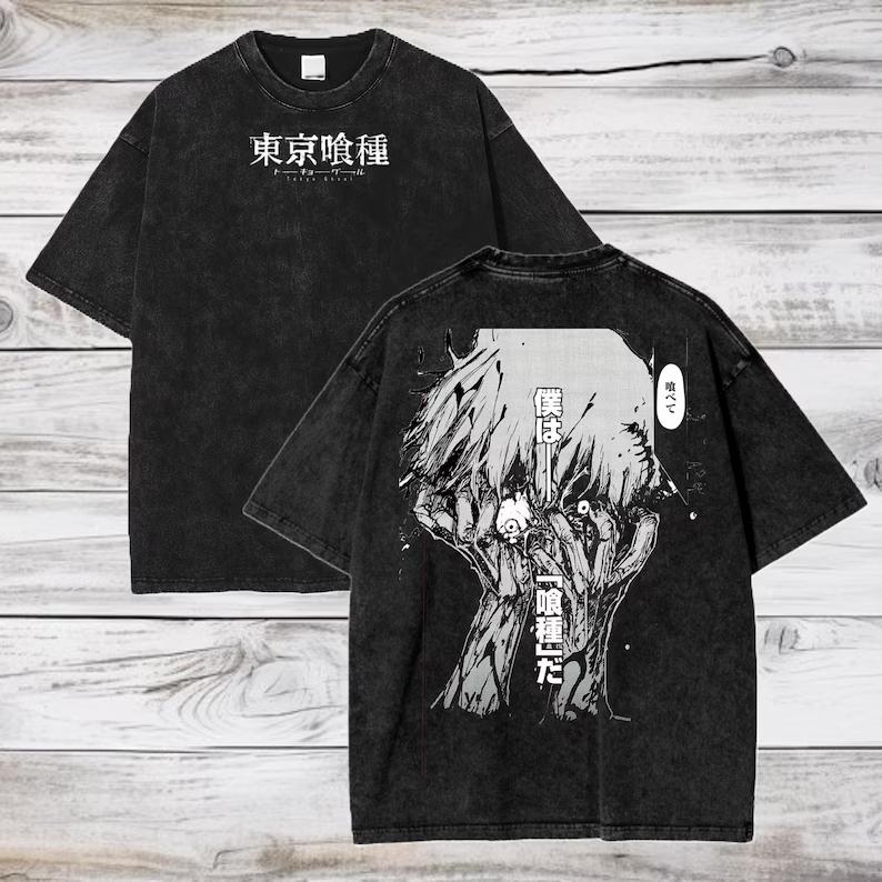 

Tokyo Ghost Ken Kaneki Tshirt Manga Graphic Tshirt Vintage Washed Oversized T Shirt Men Women Clothing Short Sleeve Cotton Tees S