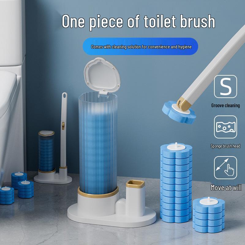 Wash-Free Disposable Toilet Brush Set: Replacement Pads & Universal Handle for No Dead Corners Cleaning