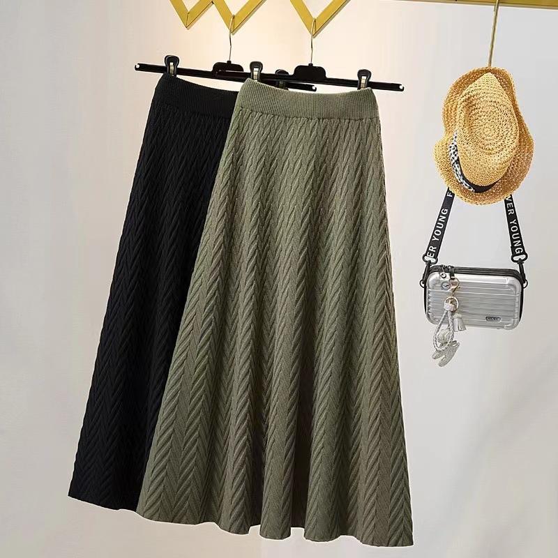 Women's Textured Knit A-Line Skirt High Waist Flared Midi Casual Skirt