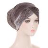 Glitter Diamonds Pleated Turban Caps for Women Soft Velvet Head Wraps Caps Muslim Headscarf Bonnet Female Beanie Pullover Cap