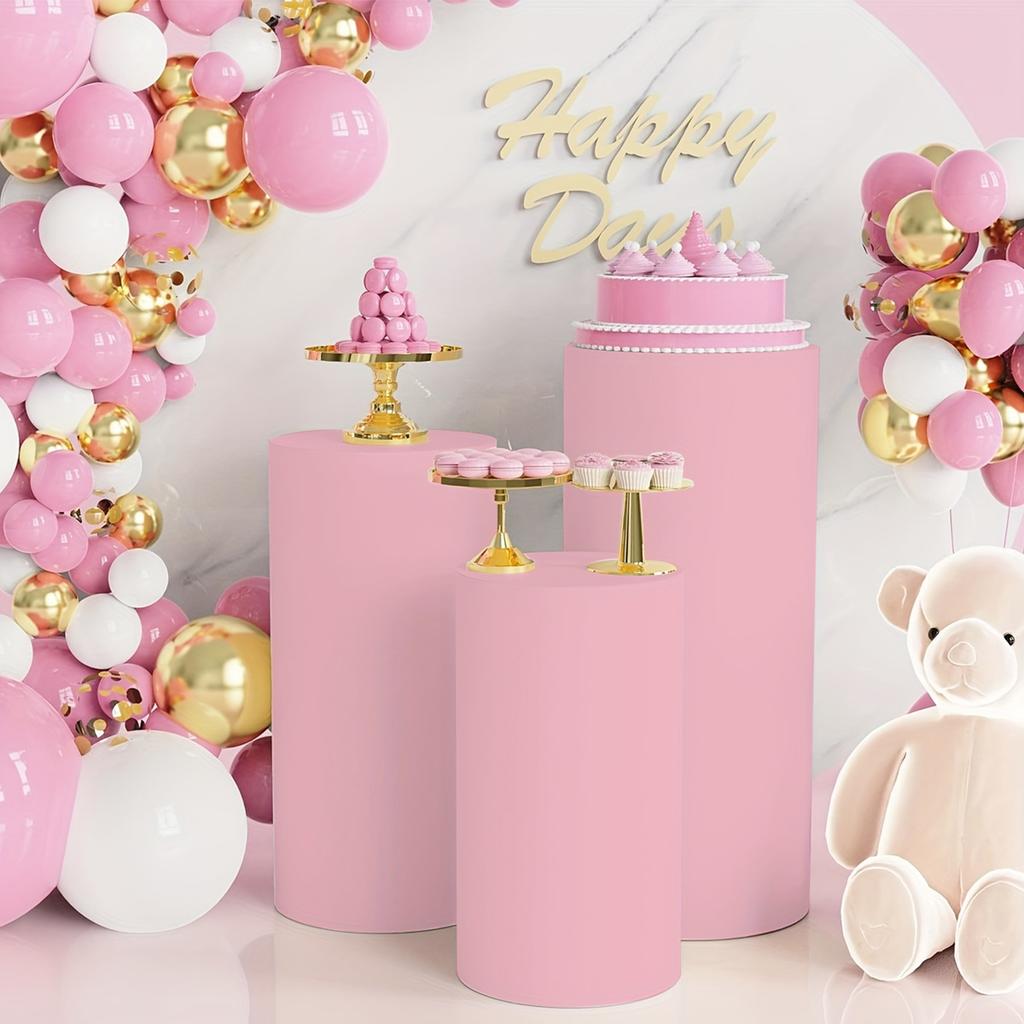 3/5pcs Elastic Wedding Cylindrical Base Tablecloth Circular Dessert Table Birthday Party Decoration Cylindrical Pedestal Covers