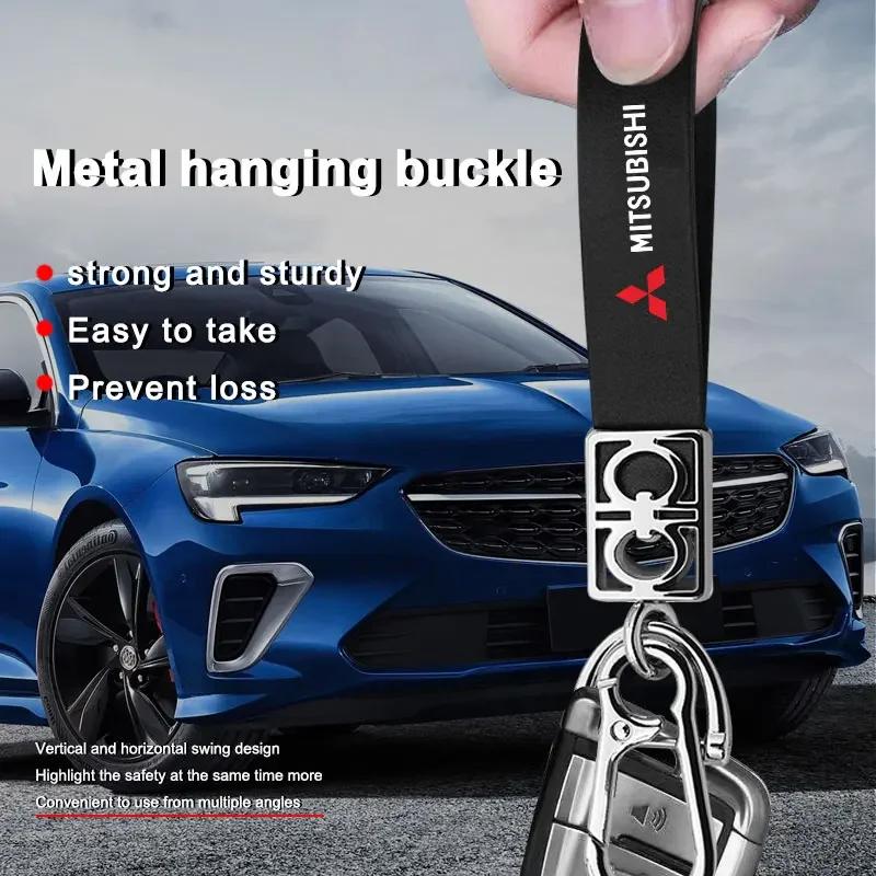 Metal/Leather Car Keychain Key Chain Ring Car Key Holder Auto Styling for Mitsubishi Pajero Outlander XL Montero Center Hub Cap fxcr23