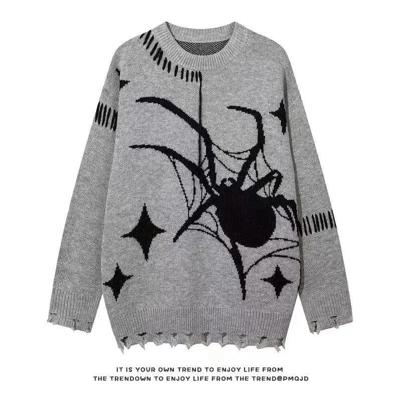 

Dark Themed Ripped Round Neck Street Hip-hop Couple Knit Sweater Retro Explosive Street Unisex S