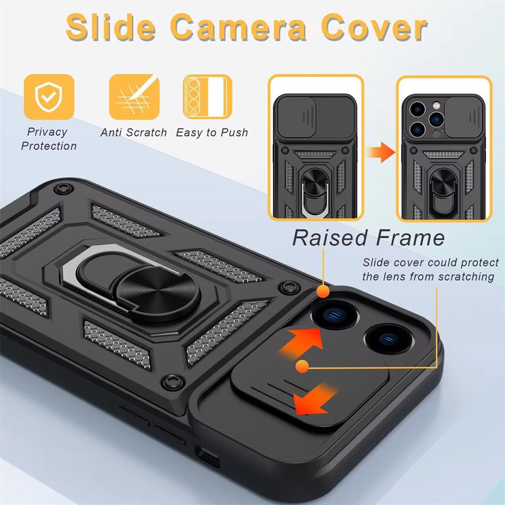 Slide Camera Magnetic Case For iPhone 16 15 Pro Max 13 12 Mini Coque For iPhone 14 11 Pro Mas 15 16 Plus Ring Holder Phone Cover